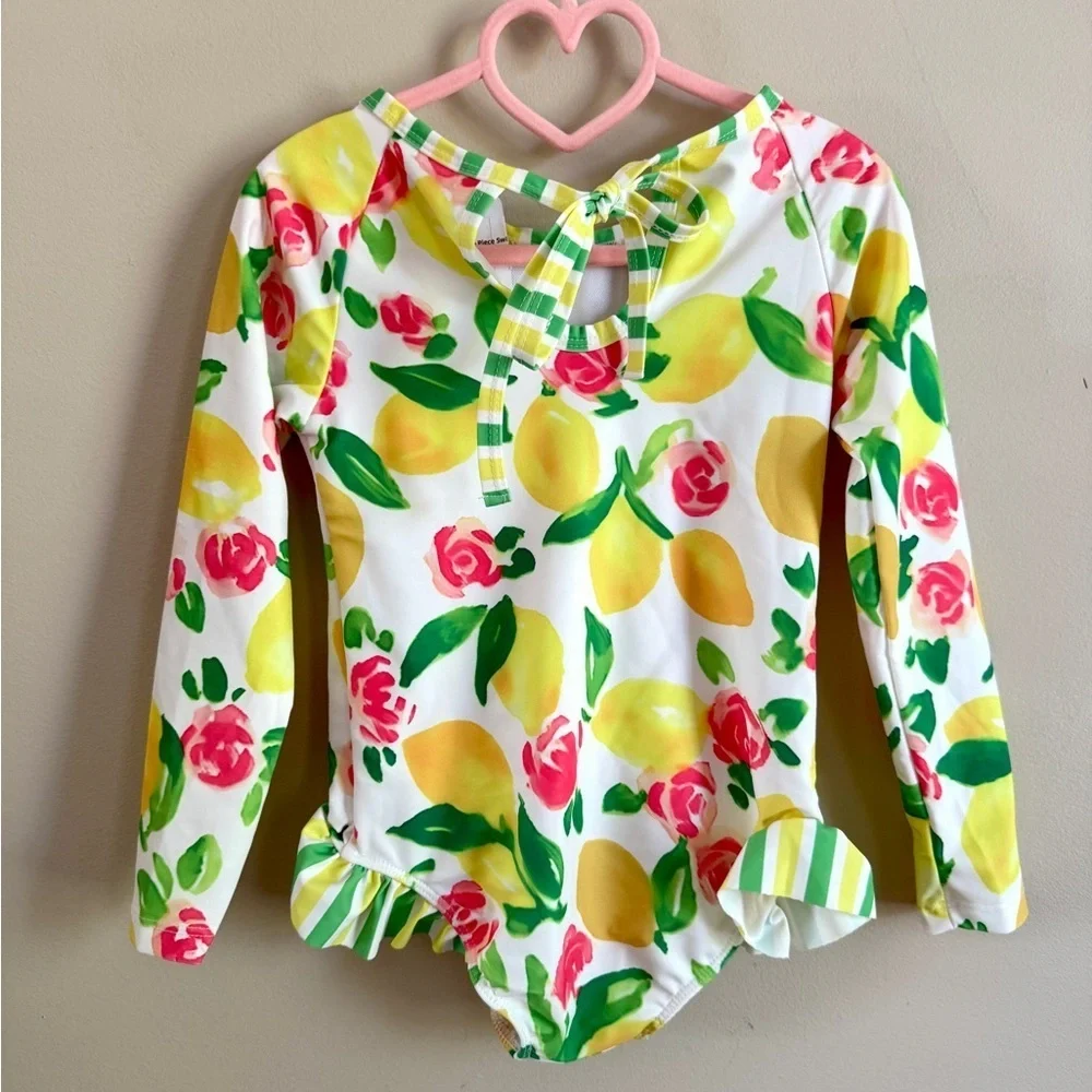 Vibrant Lemon and Floral Kids Rashguard